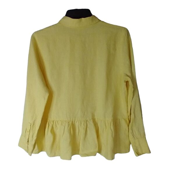 Masai Copenhagen Idana Linen Button-Up Yellow Blouse Size Medium - Peplum Hem - Picture 9 of 9